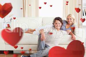 Composite image of cute couple posing