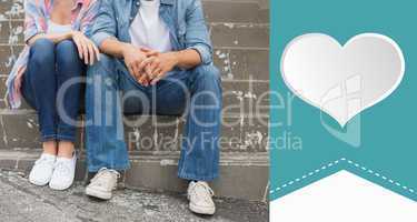 Composite image of hip young couple sitting on steps