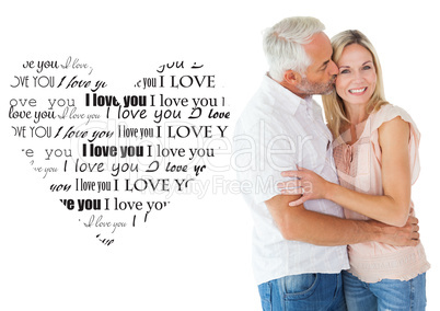 Composite image of affectionate man kissing his wife on the chee