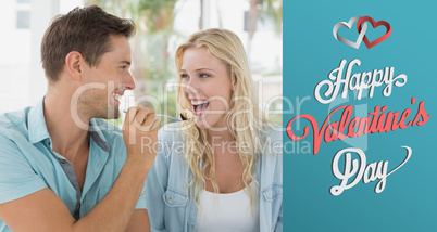 Composite image of hip young couple having desert together