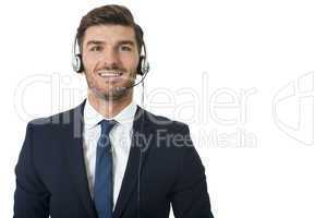 Man wearing headset with stereo headphones