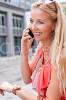 attractive young blonde woman city lifestyle outdoor