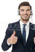 Man wearing headset with stereo headphones