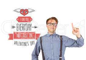 Composite image of geeky hipster covered in kisses