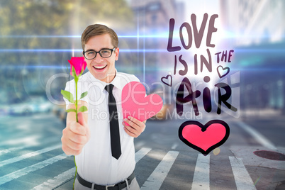 Composite image of romantic geeky hipster