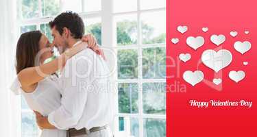 Composite image of loving young couple about to kiss