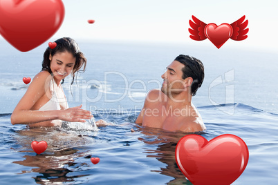 Composite image of young couple playing