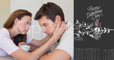 Composite image of woman consoling a sad man at home
