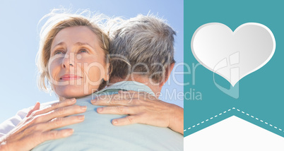 Composite image of senior woman hugging her partner