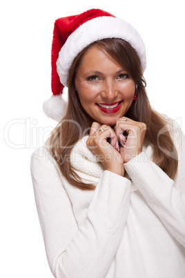 Attractive woman wearing a festive red Santa hat