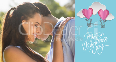 Composite image of loving and happy couple at park