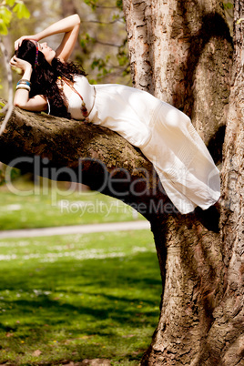 beautiful brunette woman in summertime