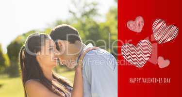 Composite image of loving and happy couple at park