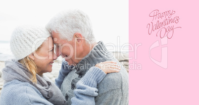 Composite image of side view of a romantic senior couple