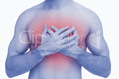 Midsection of shirtless man with chest pain