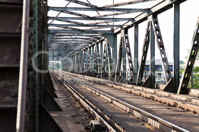 Empty railroad tracks on scale bridge