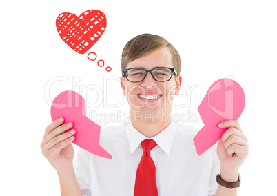 Composite image of broken hearted geek