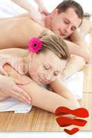 Composite image of adorable couple having a massage