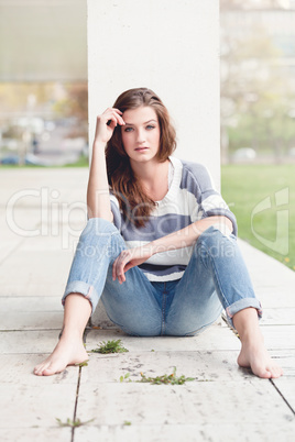 attractive woman barefoot in summertime outdoor