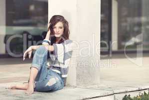 attractive woman barefoot in summertime outdoor