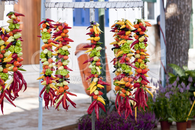 collection of different colorful pepper on market