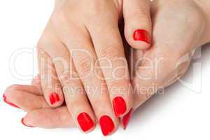 Woman with beautiful manicured red fingernails