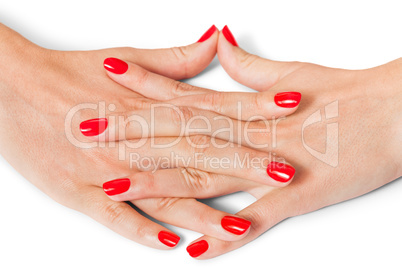 Woman with beautiful manicured red fingernails