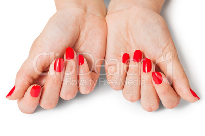 Woman with beautiful manicured red fingernails