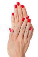 Woman with beautiful manicured red fingernails