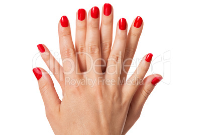 Woman with beautiful manicured red fingernails