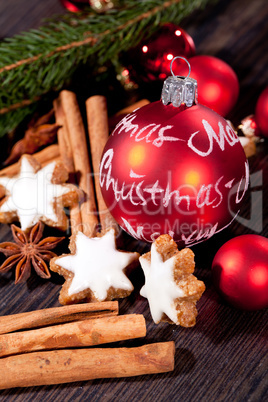 fresh tasty christmas cinnamon cookies and sticks decoration