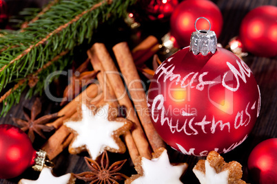 fresh tasty christmas cinnamon cookies and sticks decoration