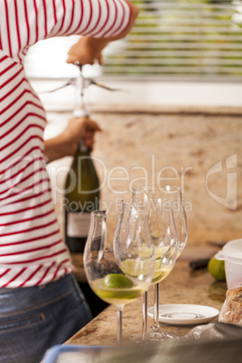 White Wine Bottle with Two Wine Glasses