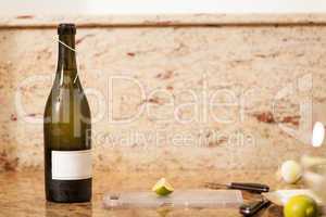White Wine Bottle with Two Wine Glasses