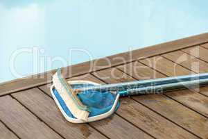 Brush and Leaf Skimmer Beside Swimming Pool
