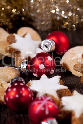 fresh tasty christmas cinnamon cookies and sticks decoration