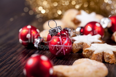 fresh tasty christmas cinnamon cookies and sticks decoration