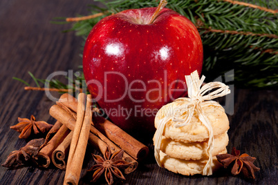 fresh tasty christmas cinnamon cookies and sticks decoration