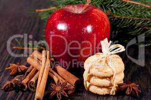 fresh tasty christmas cinnamon cookies and sticks decoration