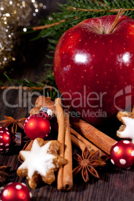 fresh tasty christmas cinnamon cookies and sticks decoration