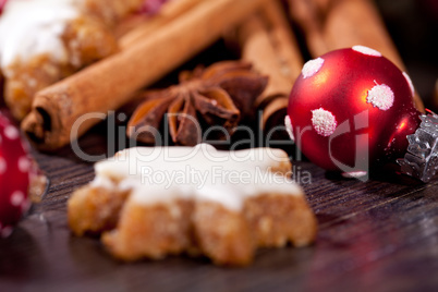 fresh tasty christmas cinnamon cookies and sticks decoration