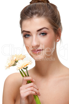 attractive natural woman beauty portrait flower isolated