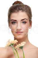 attractive natural woman beauty portrait flower isolated