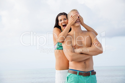 smiling young couple having fun in summer holiday