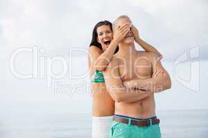 smiling young couple having fun in summer holiday