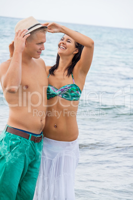 smiling young couple having fun in summer holiday