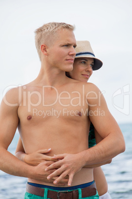 smiling young couple having fun in summer holiday