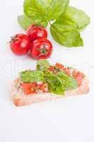 deliscious fresh bruschetta appetizer with tomatoes isolated