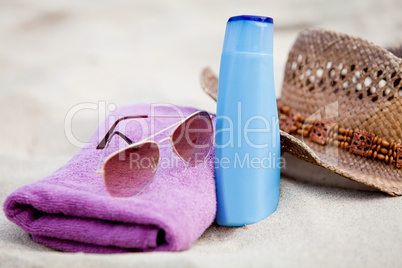 sunprotection objects on the beach in holiday