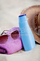 sunprotection objects on the beach in holiday